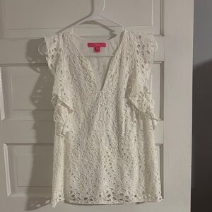 Lilly Pulitzer White Eyelet Ruffle Tank Top Sz Small